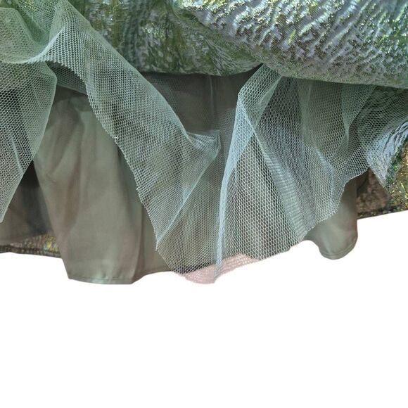 Amylynn Women's Green Metallic Sara Strapless Brocade Ruffle Mini Dress NEW - Picture 11 of 16